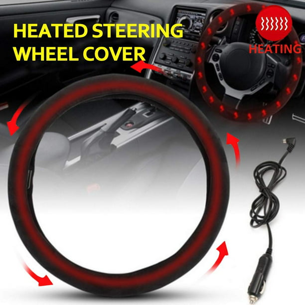 12V Heated Steering Wheel Cover,Auto Steering Wheel Heated Protector Covers,Car Heater Steering Cover Warmer Winter-Universal Fit Vehicles 15 in 